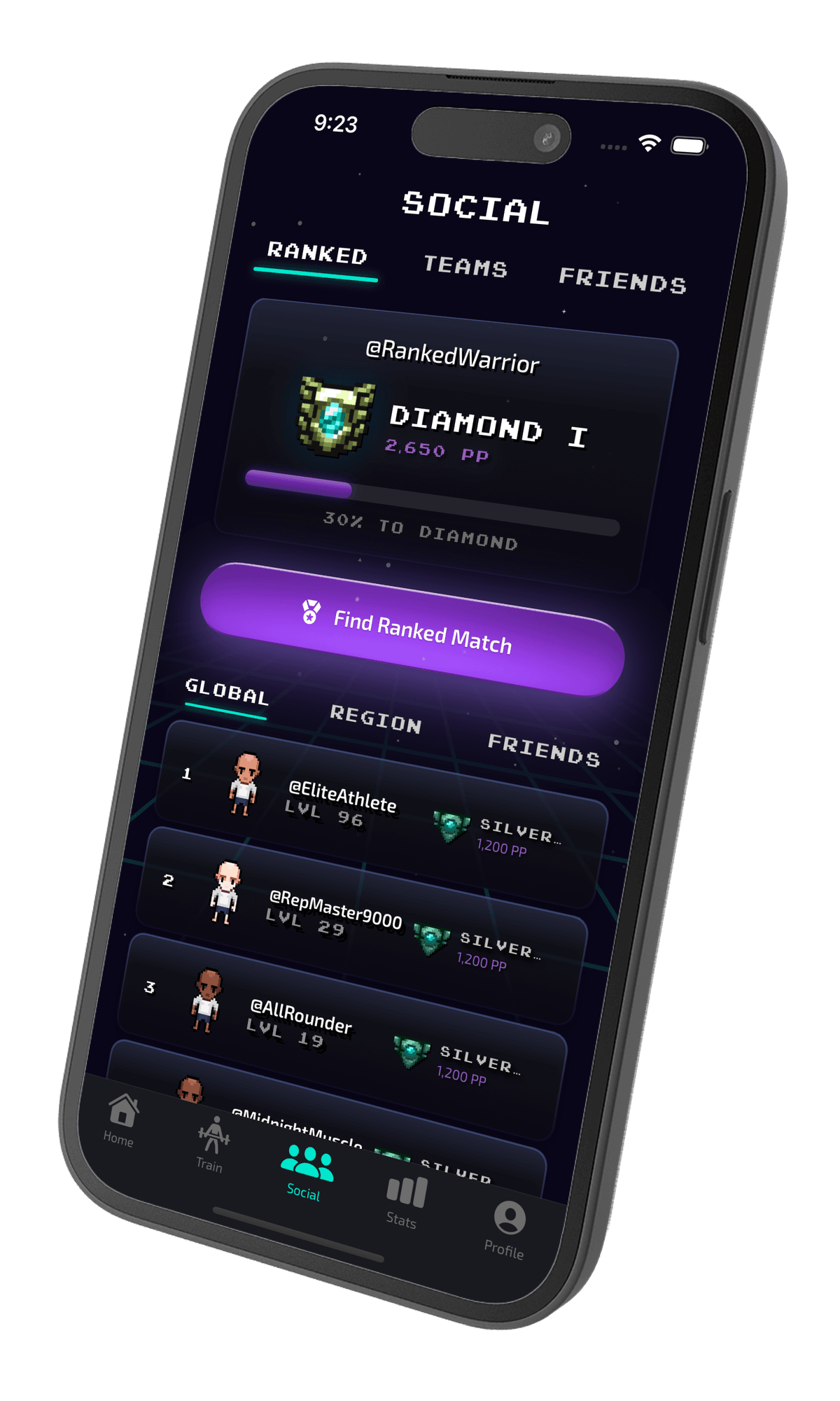 REPS social leaderboard and ranked matches